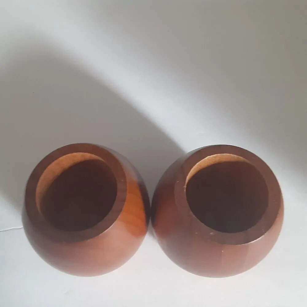 Vintage Wooden Candle Holders Japandi Scandinavian x 2